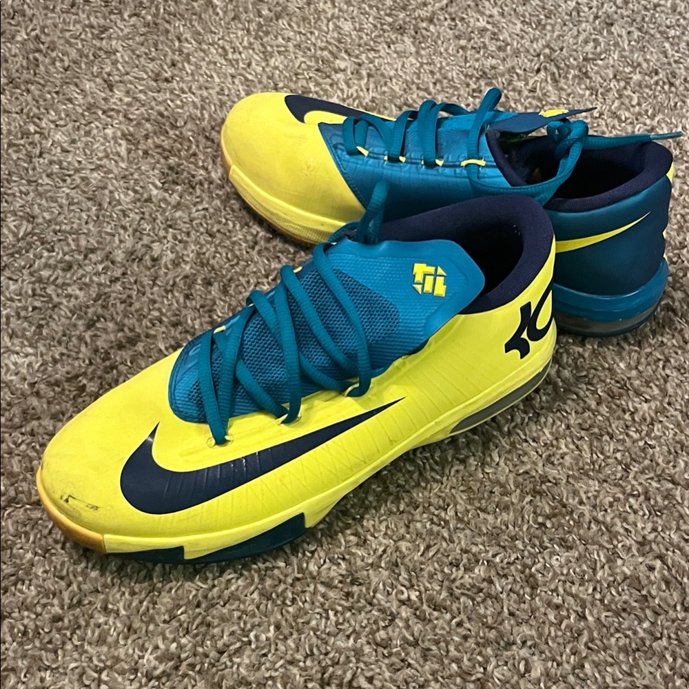 Nike KD Bright Yellow and Teal Sneakers